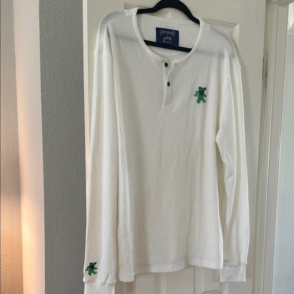 Grateful Dead White Long Sleeve Shirt with Green Bear